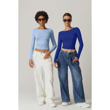 Stylish QINSEN Side Ruched Slim Fit Tee for Women