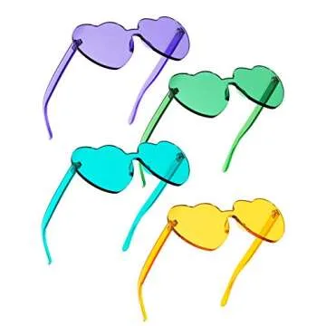Gejoy Heart Shaped Love Rimless Sunglasses One Piece Transparent Candy Color Frameless Glasses Tinted Eyewear (11 Pairs Color G), Medium