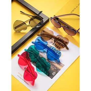 Gejoy Heart Shaped Love Rimless Sunglasses One Piece Transparent Candy Color Frameless Glasses Tinted Eyewear (11 Pairs Color G), Medium