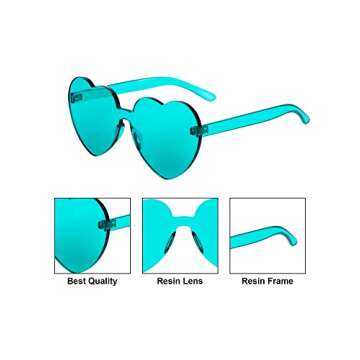 Gejoy Heart Shaped Love Rimless Sunglasses One Piece Transparent Candy Color Frameless Glasses Tinted Eyewear (11 Pairs Color G), Medium