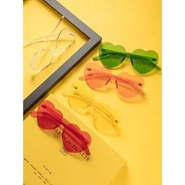 Gejoy Heart Shaped Love Rimless Sunglasses One Piece Transparent Candy Color Frameless Glasses Tinted Eyewear (11 Pairs Color G), Medium
