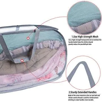 LVXINLI Foldable Mesh Laundry Hamper, Gray, Portable, Durable, with Strong Handles