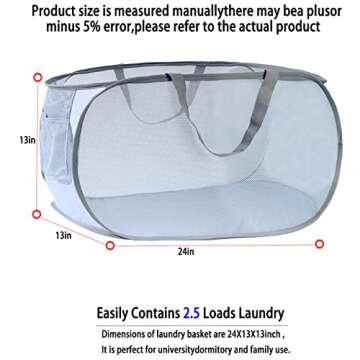 LVXINLI Foldable Mesh Laundry Hamper, Gray, Portable, Durable, with Strong Handles