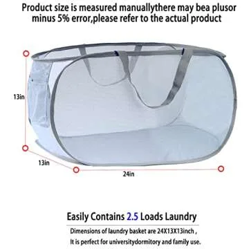 LVXINLI Foldable Mesh Laundry Hamper, Gray, Portable, Durable, with Strong Handles