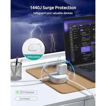 Surge Protector Power Strip Flat Plug, 5ft Ultra Thin Flat Plug Extension Cord, 8 Widely-Spaced Outlets & 4 USB (1 USB C), Wall Mountable, 1440J, Compact for Home Office Travel Dorm Room Essentials