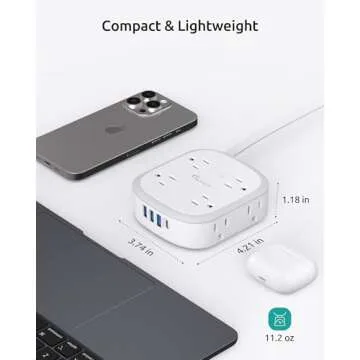 Surge Protector Power Strip Flat Plug, 5ft Ultra Thin Flat Plug Extension Cord, 8 Widely-Spaced Outlets & 4 USB (1 USB C), Wall Mountable, 1440J, Compact for Home Office Travel Dorm Room Essentials