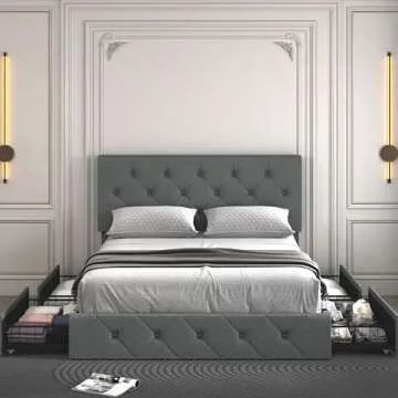 Stylish Wancla Full Size Bed Frame with Storage Drawers