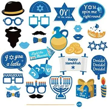 29Pcs Hanukkah Photo Booth Props - Vibrant Holiday Party Decorations