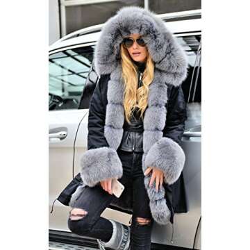 Aoxwomens Women’s Winter Spring Fleece Long Coat Fall Fuzzy Trench Jacket Snow Windbreaker with Fl...