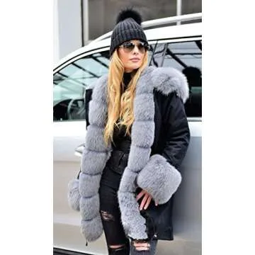 Aoxwomens Winter Fleece Long Coat with Fluffy Hood