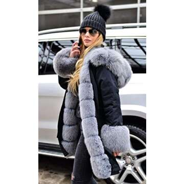 Aoxwomens Women’s Winter Spring Fleece Long Coat Fall Fuzzy Trench Jacket Snow Windbreaker with Fluffy Hood (Small, Black 7008)