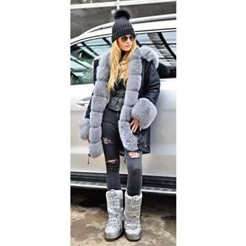 Aoxwomens Winter Fleece Long Coat with Fluffy Hood