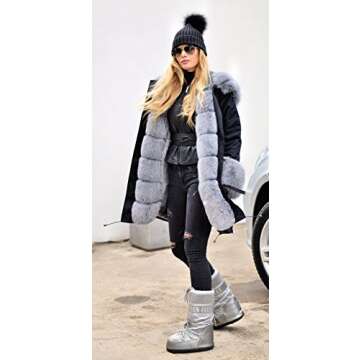 Aoxwomens Women’s Winter Spring Fleece Long Coat Fall Fuzzy Trench Jacket Snow Windbreaker with Fluffy Hood (Small, Black 7008)