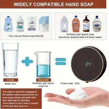 Automatic Soap Dispenser Foaming Hand Free Wall Mount, LED Temperature Display, USB Rechargeable Touchless and Smart Electric Dispenser for Wall, Bathroom, Kitchen,Commercia