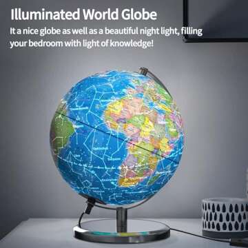 Waldauge 9" Illuminated World Globe with Stand, Earth Globes with Stable Heavy Metal Base for Kids C...