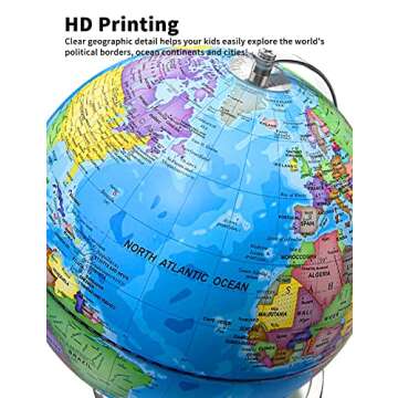 Waldauge 9" Illuminated World Globe with Stand, Earth Globes with Stable Heavy Metal Base for Kids Classroom Learning, LED Constellation Globe Night Light with HD Printed Map