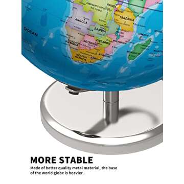 Waldauge 9" Illuminated World Globe with Stand, Earth Globes with Stable Heavy Metal Base for Kids Classroom Learning, LED Constellation Globe Night Light with HD Printed Map