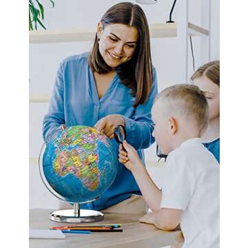 Waldauge 9" Illuminated World Globe with Stand, Earth Globes with Stable Heavy Metal Base for Kids Classroom Learning, LED Constellation Globe Night Light with HD Printed Map