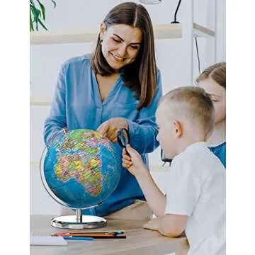Waldauge 9" Illuminated World Globe with Stand, Earth Globes with Stable Heavy Metal Base for Kids Classroom Learning, LED Constellation Globe Night Light with HD Printed Map