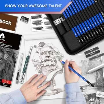 Art Supplies, Sketching & Drawing Pencils Art Kit with 2 Sketch Pads , Professional Artists Drawing Supplies Set Includes Graphite, Charcoals, Kneaded Eraser for Kids, Teens and Adults (35 Pieces)