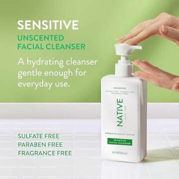 Native Sensitive Face Wash, Spa Day Every Day Facial Cleanser (2 Pack) | Daily Face Cleaner with Aloe and Vitamin B3, Unscented, 12 fl oz