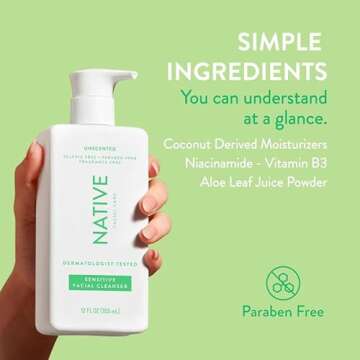 Native Sensitive Face Wash, Spa Day Every Day Facial Cleanser (2 Pack) | Daily Face Cleaner with Aloe and Vitamin B3, Unscented, 12 fl oz