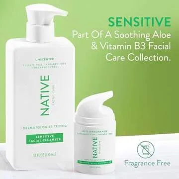 Native Sensitive Face Wash, Spa Day Every Day Facial Cleanser (2 Pack) | Daily Face Cleaner with Aloe and Vitamin B3, Unscented, 12 fl oz