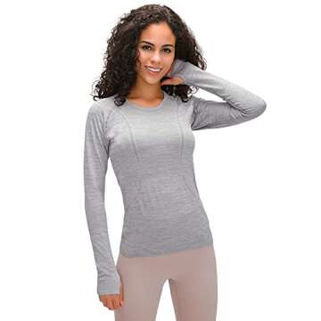 LUYAA Seamless Workout Shirts for Women Long Sleeve Quick Dry Gym Athletic Running Tops Light Gray