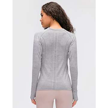 LUYAA Seamless Workout Shirts for Women Long Sleeve Quick Dry Gym Athletic Running Tops Light Gray