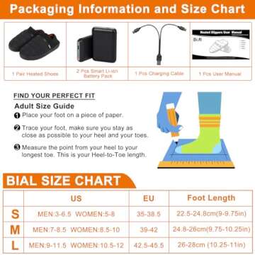 Heated Slippers, BIAL Unisex Electric Heating Pad for Feet, Rechargeable Battery Sheos Winter Slippers Cordless Heat Foot Warmer Cozy Shoes Cold Weather Camping Slippers for Men Women