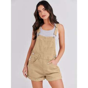 ANRABESS Overalls for Women 2025 Summer Casual Loose Fit Adjustable Shorts Denim Overall Rompers Bib Jeans Shortalls Khaki Small