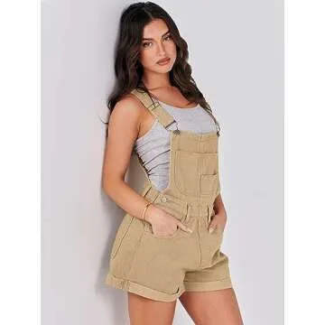 ANRABESS Overalls for Women 2025 Summer Casual Loose Fit Adjustable Shorts Denim Overall Rompers Bib Jeans Shortalls Khaki Small