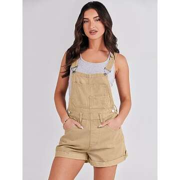 ANRABESS Overalls for Women 2025 Summer Casual Loose Fit Adjustable Shorts Denim Overall Rompers Bib Jeans Shortalls Khaki Small