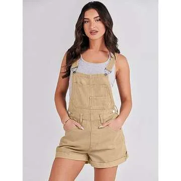 ANRABESS Overalls for Women 2025 Summer Casual Loose Fit Adjustable Shorts Denim Overall Rompers Bib Jeans Shortalls Khaki Small