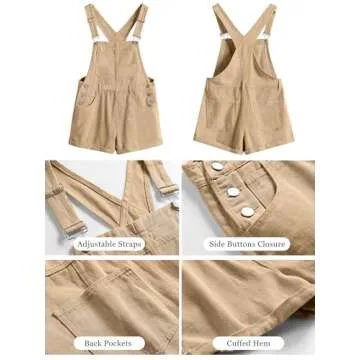 ANRABESS Overalls for Women 2025 Summer Casual Loose Fit Adjustable Shorts Denim Overall Rompers Bib Jeans Shortalls Khaki Small