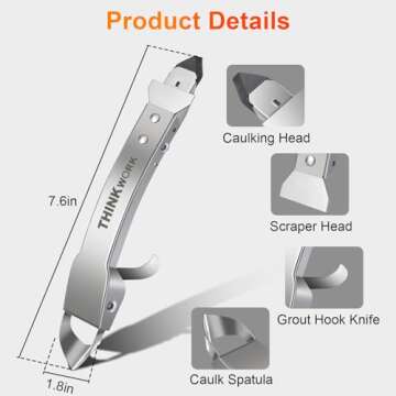 THINKWORK Caulking Tool Kit, 4 in 1 Caulk Remover Tool, Stainless Steel Caulk Tool for Kitchen Bathroom Window Sink Tile Joint, Silver