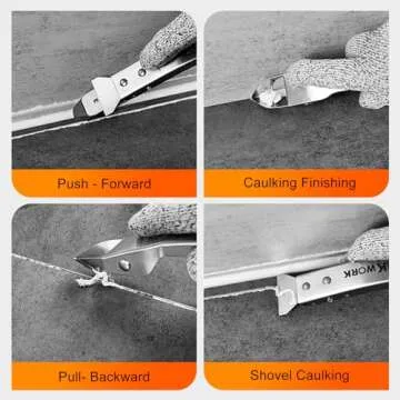 THINKWORK Caulking Tool Kit, 4 in 1 Caulk Remover Tool, Stainless Steel Caulk Tool for Kitchen Bathroom Window Sink Tile Joint, Silver