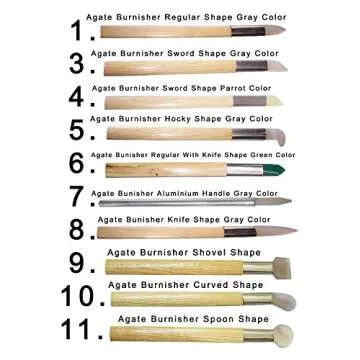 Agate Burnishers - 10 pc Set - Includes Leather Tool Roll - Bezel Gold Silver Leaf Tools for Bookbinding, Jewelry, Metal, Clay, Keeum-Boo. Colors Shown May Vary