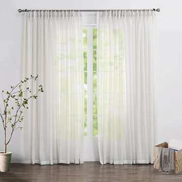 LANTIME Semi Sheer Curtains 96 inches Long, Faux Linen Pinch Pleated Window Sheer Curtains Panels Dr...