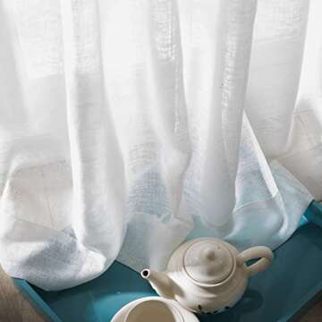 LANTIME Semi Sheer Curtains 96 inches Long, Faux Linen Pinch Pleated Window Sheer Curtains Panels Drapery for Home, Hotel, Office, 52" W x 96" L, Set of 2, White