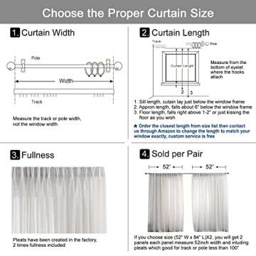 LANTIME Semi Sheer Curtains 96 inches Long, Faux Linen Pinch Pleated Window Sheer Curtains Panels Drapery for Home, Hotel, Office, 52" W x 96" L, Set of 2, White