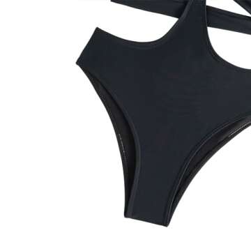 Favnac Women's Deep V Neck One Piece Swimsuit Sexy Cut Out Bathing Suit O-Ring Swimwear Black Large