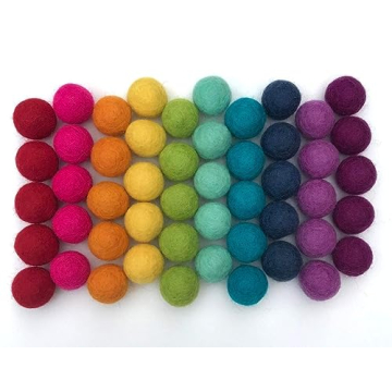 Vibrant 100% Handmade Wool Felt Pom Poms Set of 50