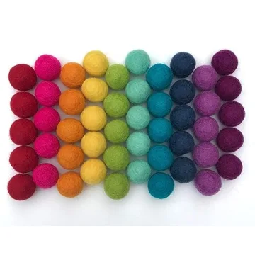 Rainbow Party - 100% Handmade Wool Felt Pom Poms - (50) Pure New Zealand Wool Felt Balls - DIY Pompo...