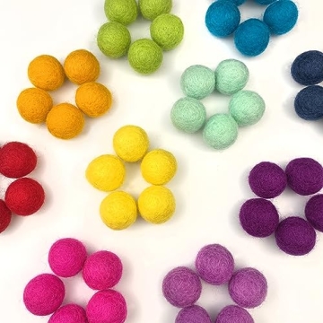 Vibrant 100% Handmade Wool Felt Pom Poms Set of 50