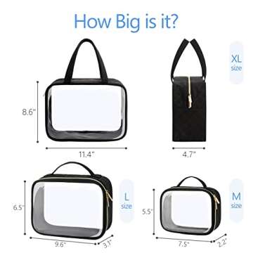 PACKISM Clear Toiletry Bags - 3 Pack Clear Makeup Bags with Handle Large Opening, Waterproof Clear C...