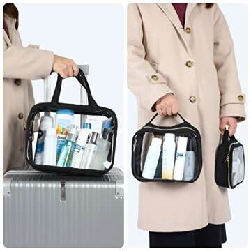 PACKISM Clear Toiletry Bags - 3 Pack Clear Makeup Bags with Handle Large Opening, Waterproof Clear Cosmetic Bags Fit Carry-on Travel Essentials, Travel Accessories Clear Travel Bags, Black