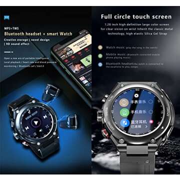 T92 Smart Watch with Earbuds MP3 Bluetooth Headset 3 in 1 1.28 Inch Smartwatch Built-in Wireless Ear...