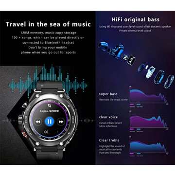 T92 Smart Watch with Earbuds MP3 Bluetooth Headset 3 in 1 1.28 Inch Smartwatch Built-in Wireless Earbuds Speaker Round Fitness Tracker Music Body Health Monitor (Black)