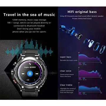 T92 Smart Watch with Earbuds MP3 Bluetooth Headset 3 in 1 1.28 Inch Smartwatch Built-in Wireless Earbuds Speaker Round Fitness Tracker Music Body Health Monitor (Black)